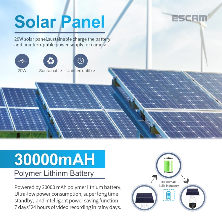 ESCAM QF724 3MP 24h Recording Cloud Storage PT 4G PIR Alarm IP Camera with Solar Panel, US Plug, EU Plug ESCAM QF724 3MP 24h Recording Cloud Storage PT 4G PIR Alarm IP Camera with Solar Panel, US Plug, EU Plug